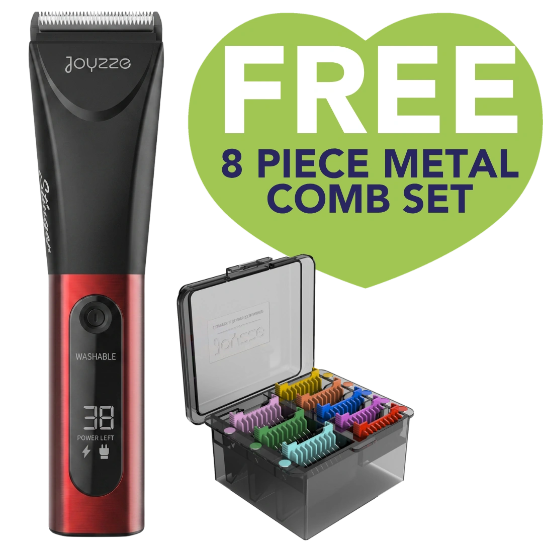 Stinger Red Water Resistant 5-in-1 Clipper with Free 8 Piece Metal Comb Set by Joyzze