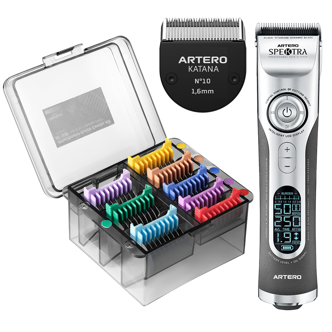 Spektra Clipper with Metaplex 8pc Metal Comb Set and Katana Blade by Artero